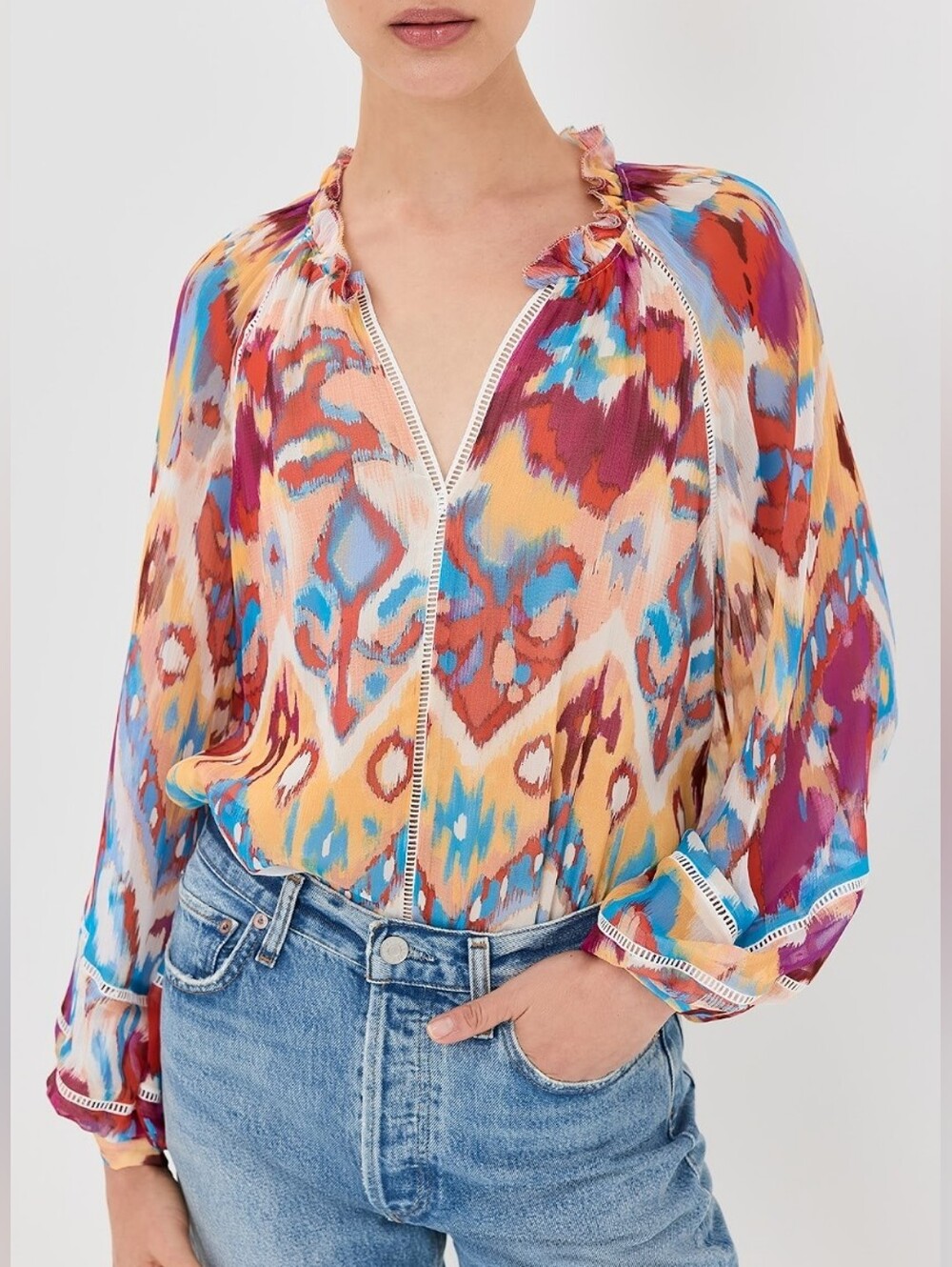 FIGUE Blouse Luz Watercolor Ikat Silk Size XS NEW
